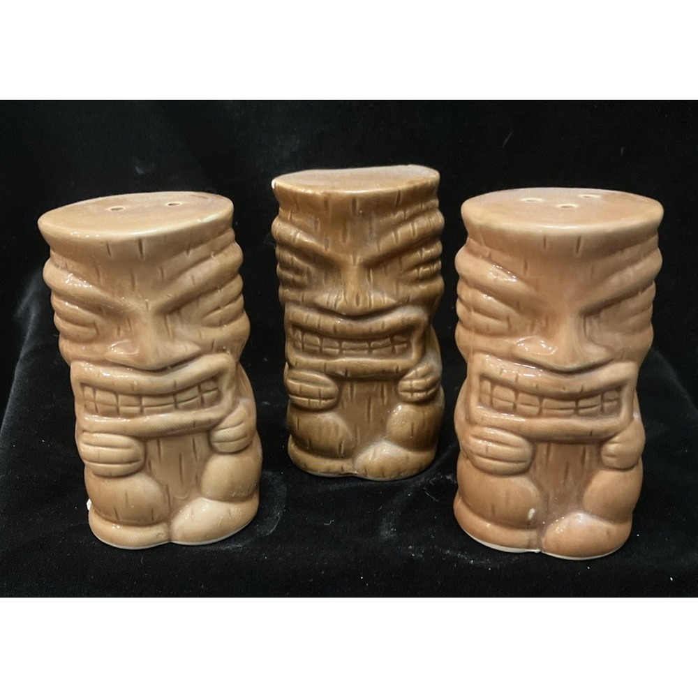Tiki Luau Salt & Pepper Shakers + Toothpick Holder Hawaii Aloha Vintage Kitchen